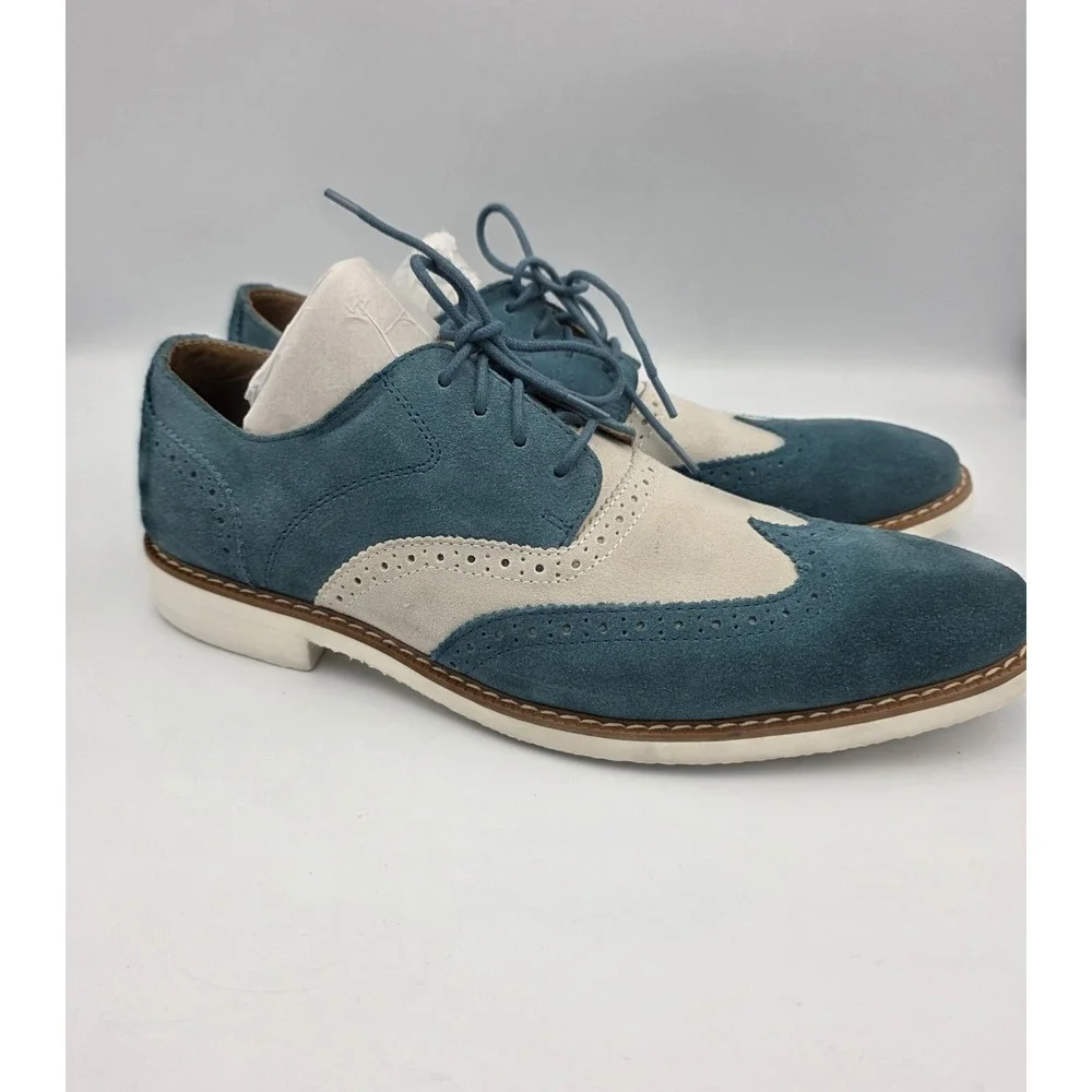 Stacy Adams Wingtips Suede Teal Green & Ivory Lace Up Oxfords Men's 8.5 Shoes